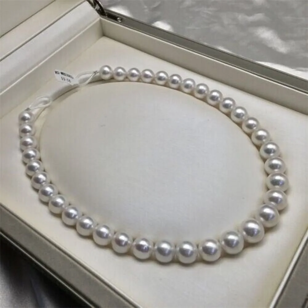 

GENUINE NATURAL AAAAA 9-10MM Australian south sea white Round pearl necklace 14K send box