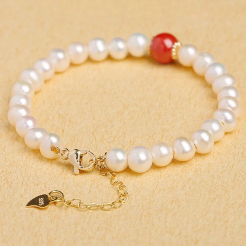 

Natural Freshwater Pearl Emperor Sandstone Bracelet Simple Generous and Upscale Bracelet Girlfriends' Gift Girlfriend Gift