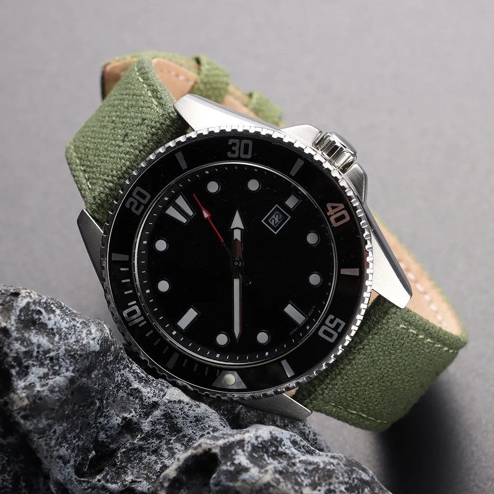 Vintage Nylon Watch Strap, Handmade Quick Release Bracelet, Black Khaki Green