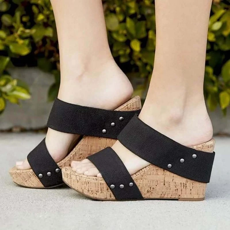 Fashion Wedges Shoes Slippers Women Sandals Plus Size High Heels Summer Shoes Striped Slides Chaussures Femme Platform Sandals kitten heels shoes	