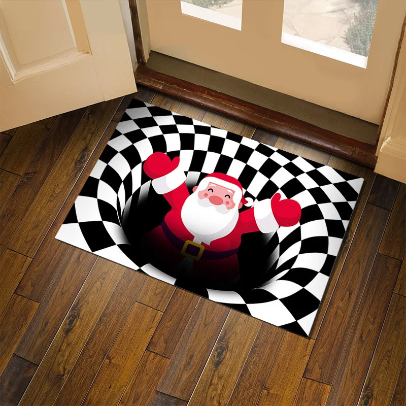 3D Christmas Illusion Carpet Anti-Slip Floor Mat for Floor Santa Claus Decoration Rug Xmas Festival Party Living Room Home Décor