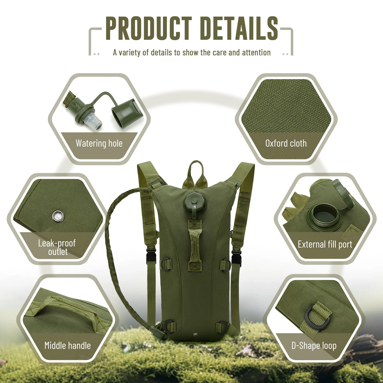 Versatile Tactical Backpack with Built-in Hydration System, fit Hiking Cycling Travel Camping, Double Shoulder，Men's Sports Bag