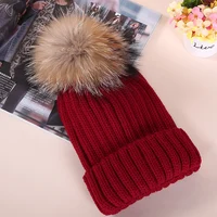 Winter hat female Korean knitting wool large children's parent-child tide fox raccoon fur fur ball cap in autumn and winter 5
