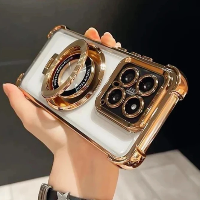 Luxury Plating Shockproof Ring Stand Case - Transparent Silicone Cover