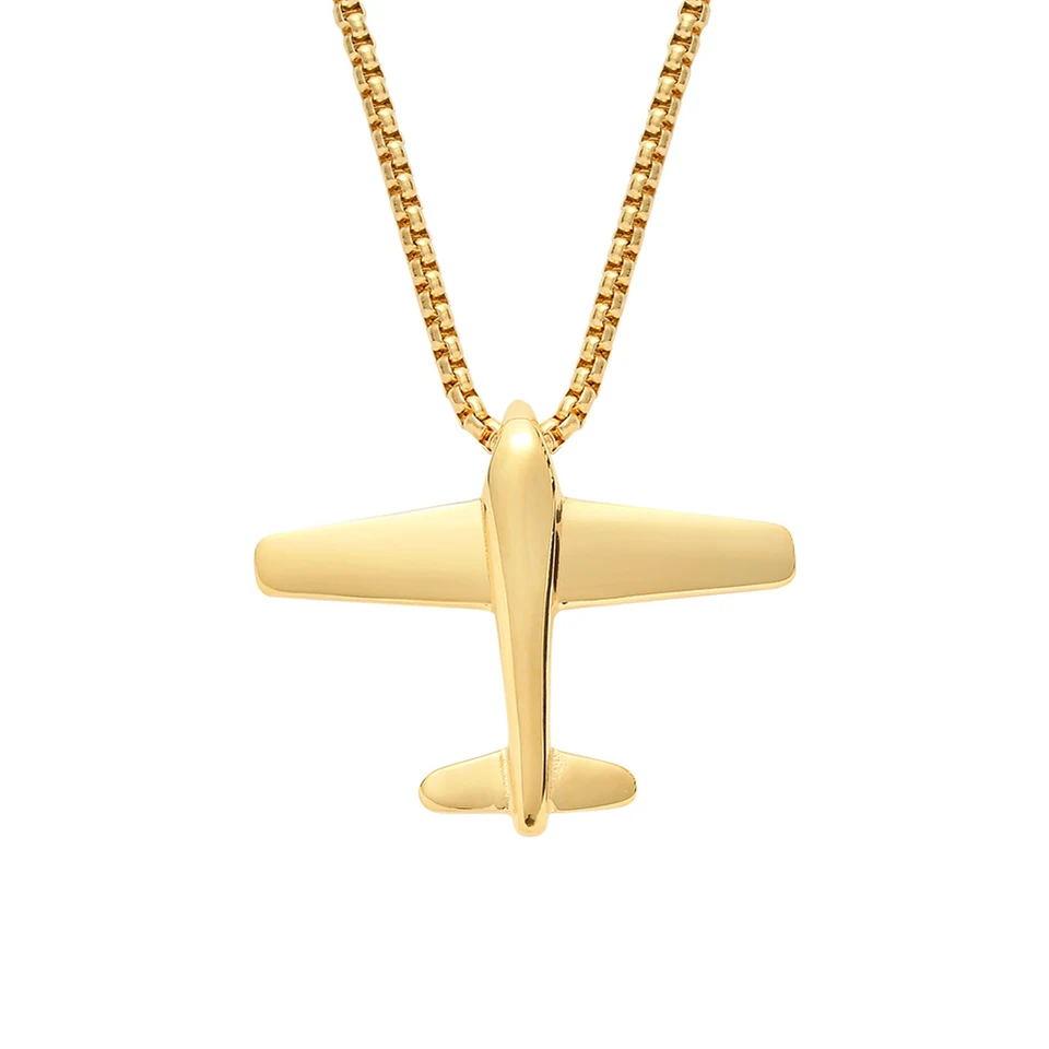 Collana con Ciondolo a Forma di Aeroplano in Acciaio Inossidabile Placcato Oro P