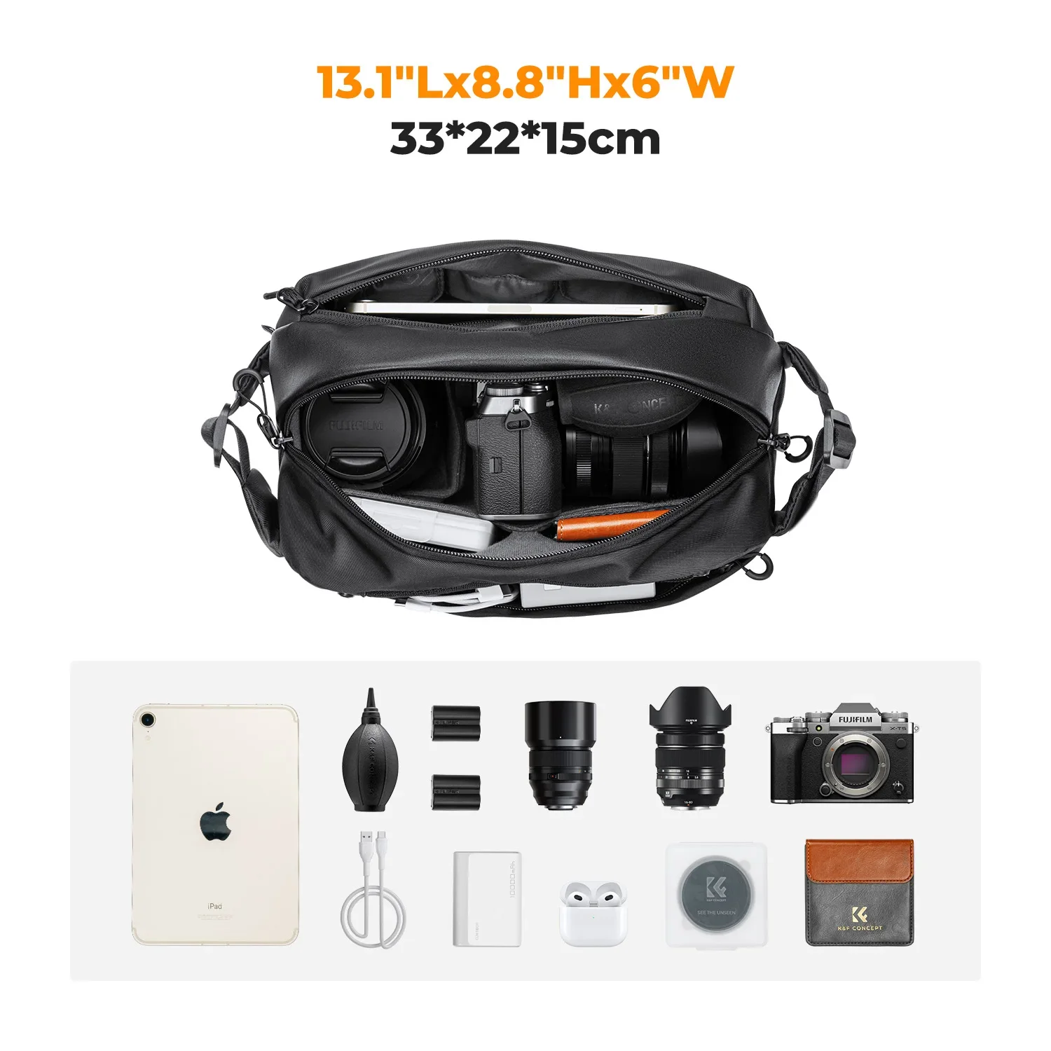 Camera Shoulder Bag K&F Concept Alpha 10L Camera Accessories Bag Waterproof Carrying Adjustable Shoulder Bag for SLR DSLR Camera Accessories