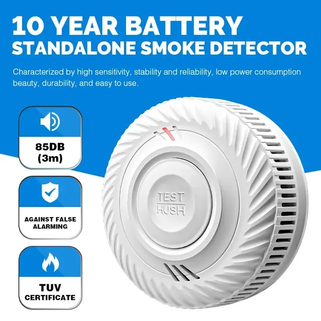 1 PC เครื่องตรวจจับควันคําเตือน,ในร่ม Fire Detection,85dB เสียงไซเรนปลุกสําหรับร้านอาหารบ้านโรงแรมสํานักงาน,แบตเตอรี่ 10 ปี 1