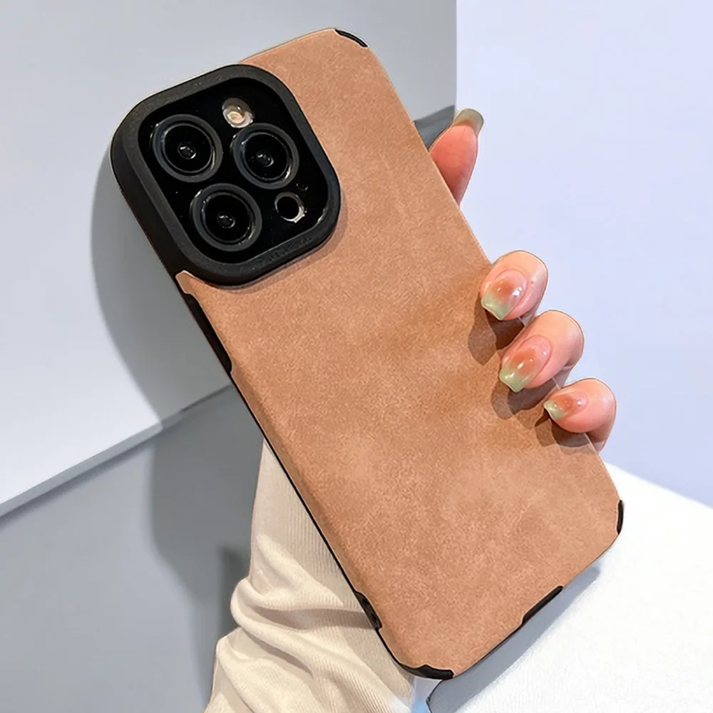 

Luxury Matte Soft Leather Phone Case For iPhone 14 Plus 13 12 11 Pro Max Lambskin Lens Protection Shockproof Silicone Cover