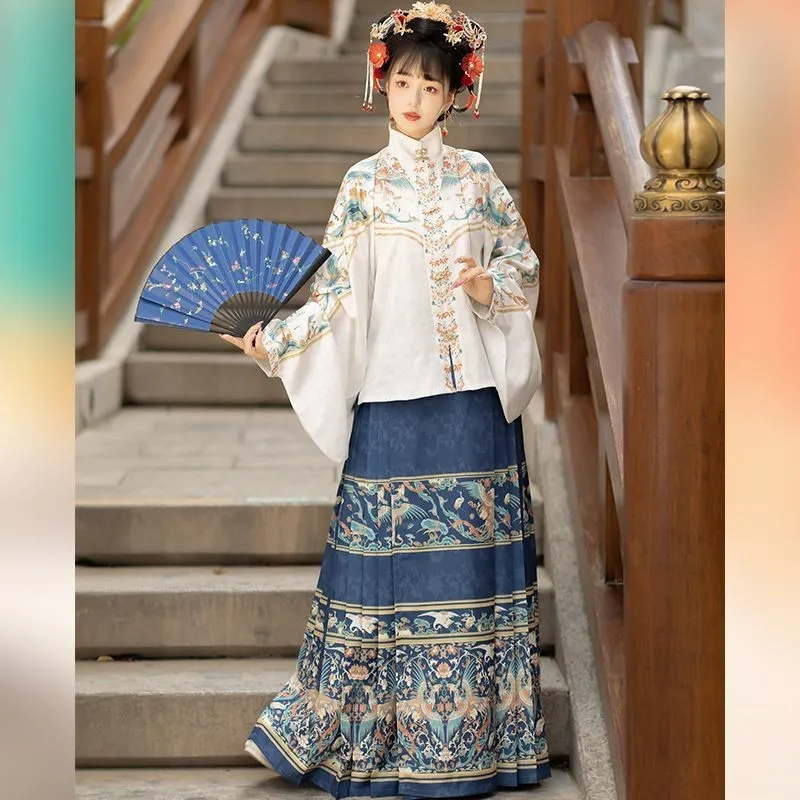 

Women's Fenglaiyi Han Chinese Clothing Ming Stand Collar Placket Short Shirt Pipa Sleeve Skirt