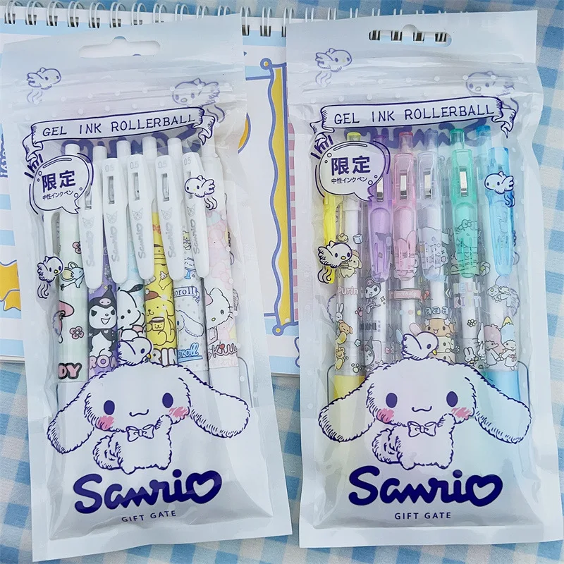 

6pcs Set Sanrio Kawaii Kuromi Cinnamoroll My Melody Kitty Creative Cartoon Pen Press Pink Student Office Dedicated Girl Gift Toy