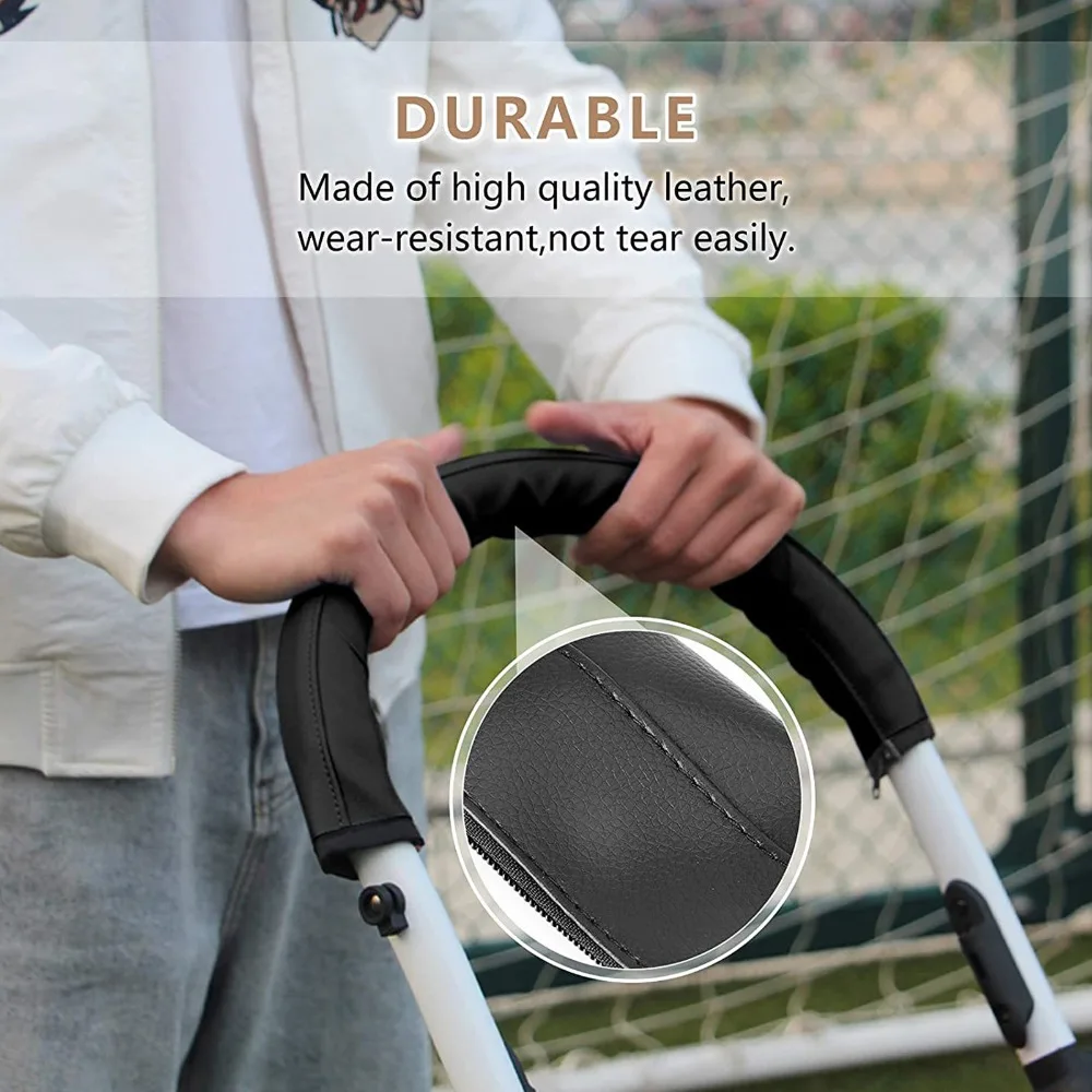 PU Leather Baby Stroller Handle Cover Black Protective Sleeve