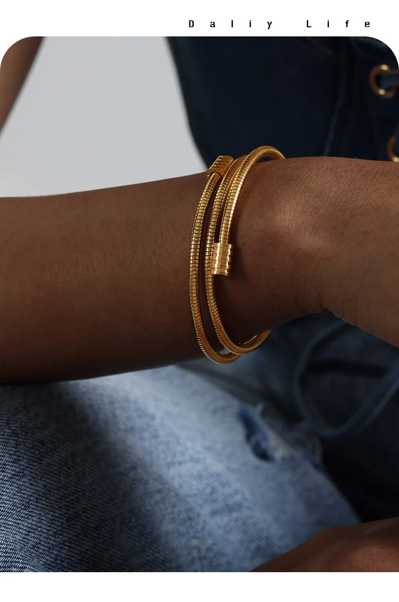 Vintage Gold Farbe Schlangenkette Metall Seil Kette Mode Armband für Frauen Boho mehrere Schichten Armband Schmuck – Detail 5
