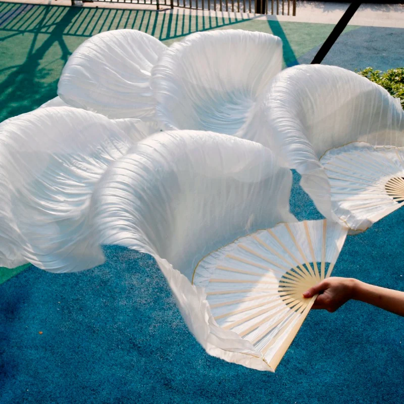 Silk Unisex Chinese Silk Veil Dance Fans 1Pcs Belly Dance Fans White Color 180X90cm