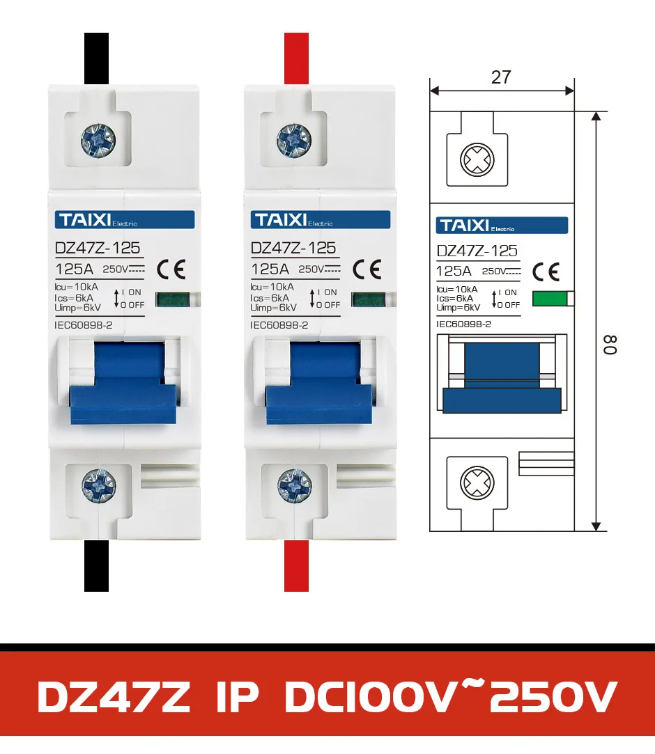 Description Picture 3 of itemDC Miniature Circuit Breaker 16A 25A 32A 40A 63A 125Amp 500V 1P 2P MCB Disconnect Switch For Solar Battery Panel PV System