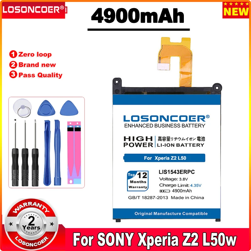 

LOSONCOER 4900mAh LIS1543ERPC Mobile Phone Battery For Sony Xperia Z2 L50T D6502 D6503 L50 L50W L50U Sirius SO-03 Battery