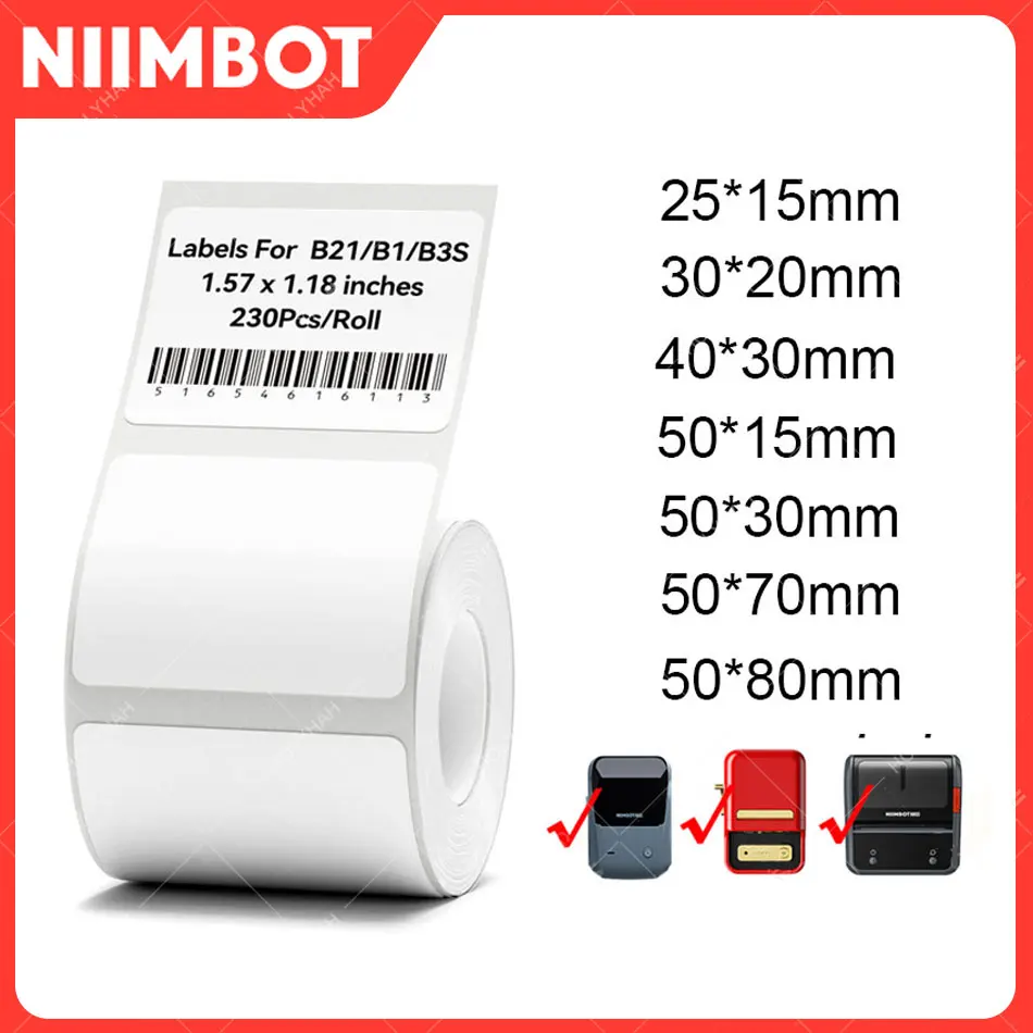 

Niimbot B21/B1/B3S Thermal Label Sticker Paper Printable White 20-50mm Width Clothing Tag Commodity Price Food Self-Adhesive