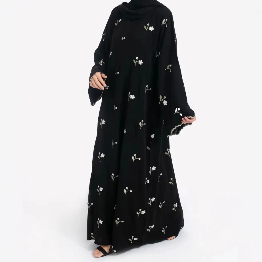 Ramadan moyen-orient luxe mode Robe à capuche Abaya fleur imprimé poignets brodé ample grande taille Robe 1 Ramadan moyen-orient luxe mode Robe à capuche Abaya fleur imprimé poignets brodé ample grande taille Robe 1