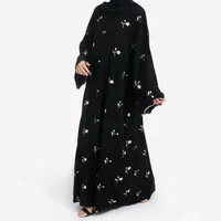 Ramadan moyen-orient luxe mode Robe à capuche Abaya fleur imprimé poignets brodé ample grande taille Robe 1