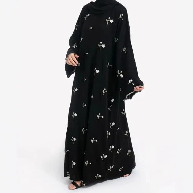 Ramadan moyen-orient luxe mode Robe à capuche Abaya fleur imprimé poignets brodé ample grande taille Robe 1
