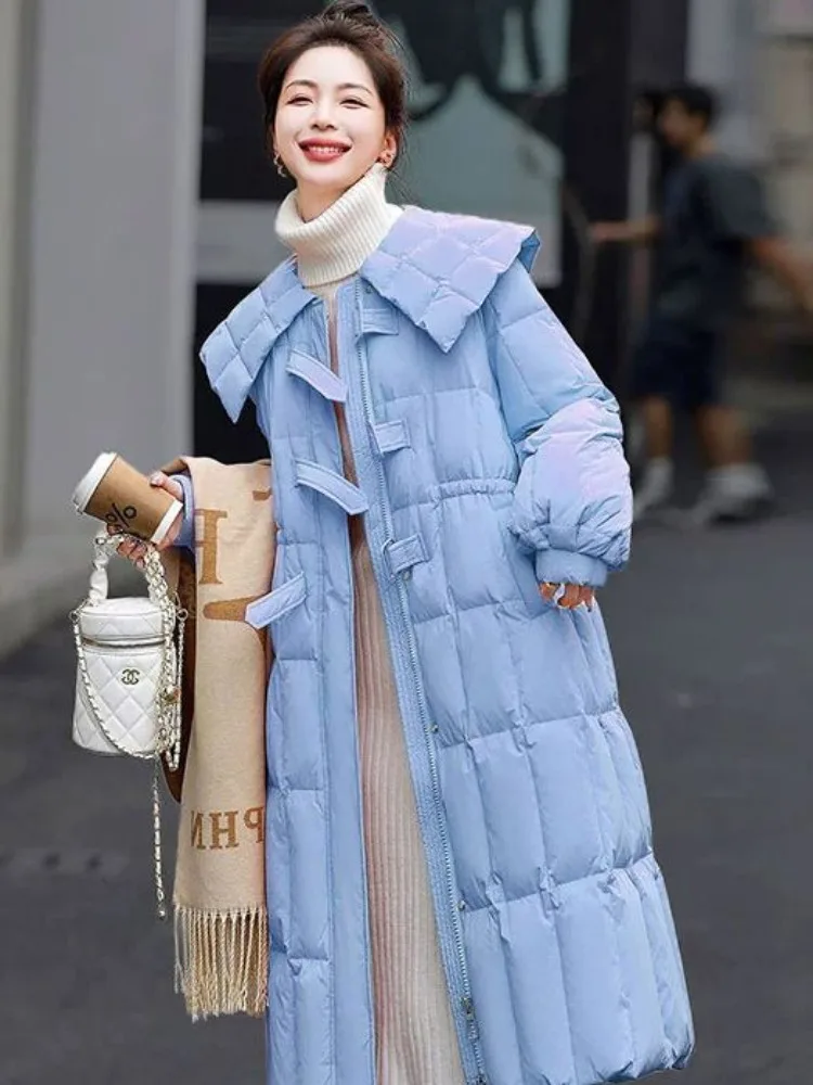 Baby Collar Down Jacket Women Winter Quilted Jacket Warm High End Chic Women's Clothing Button Long Sleeve Outerwear Pink Black