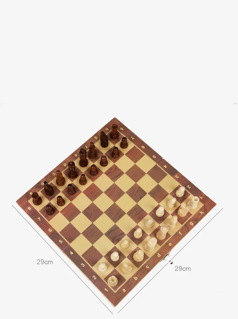 Wooden Chess Non Magnetic Parent-child Interactive Tabletop Game Chess Puzzle Toy Christmas Gift 29cm*29cm 5