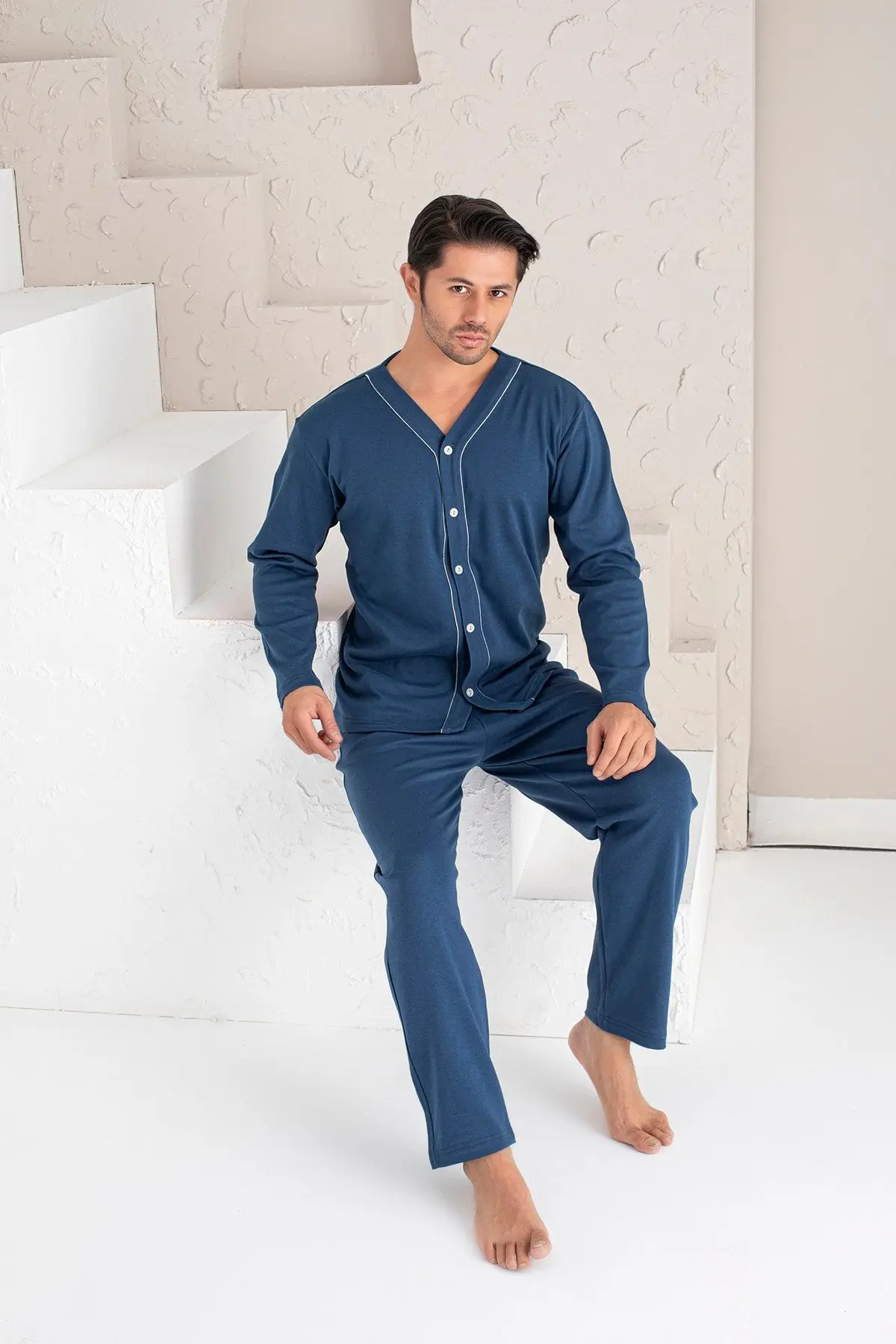 Men's Navy Blue Long Sleeve Pajama Set
