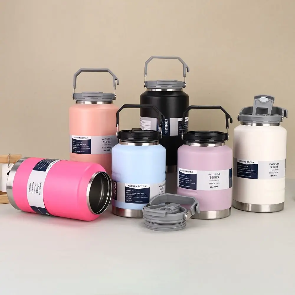 2L Thermal Water Bottle Portable with Handle Coffee Travel Mug Large Capacity Stainless Steel Outdoor Insulated Mug Gym Use