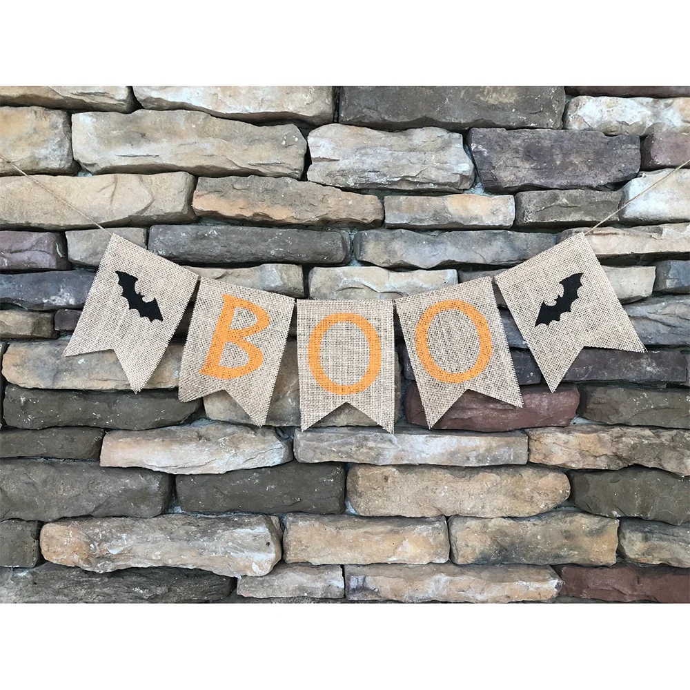 Boo Burlap Banner Halloween Rustic Burlap Banner Bat Boo Hanging Bunting Halloween Party Fall Classroom Backdrop Decor Supplies