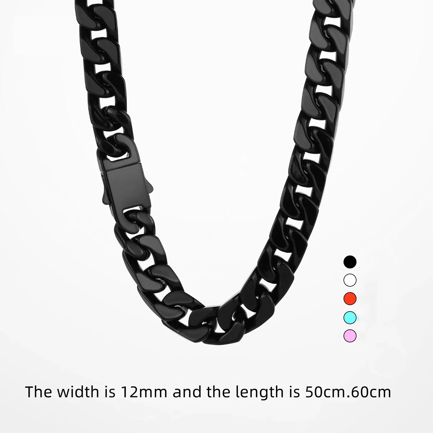 Simple Multi-color Baked Paint 12mm Stainless Steel Cuban Necklace Tide Brand Hip Hop Fashion Chain Necklace for Men and Women