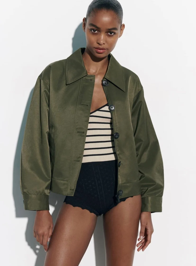 

ETJ2023 new retro fashion jacket women's texture loose version lapel single breasted green jacket 8491/041