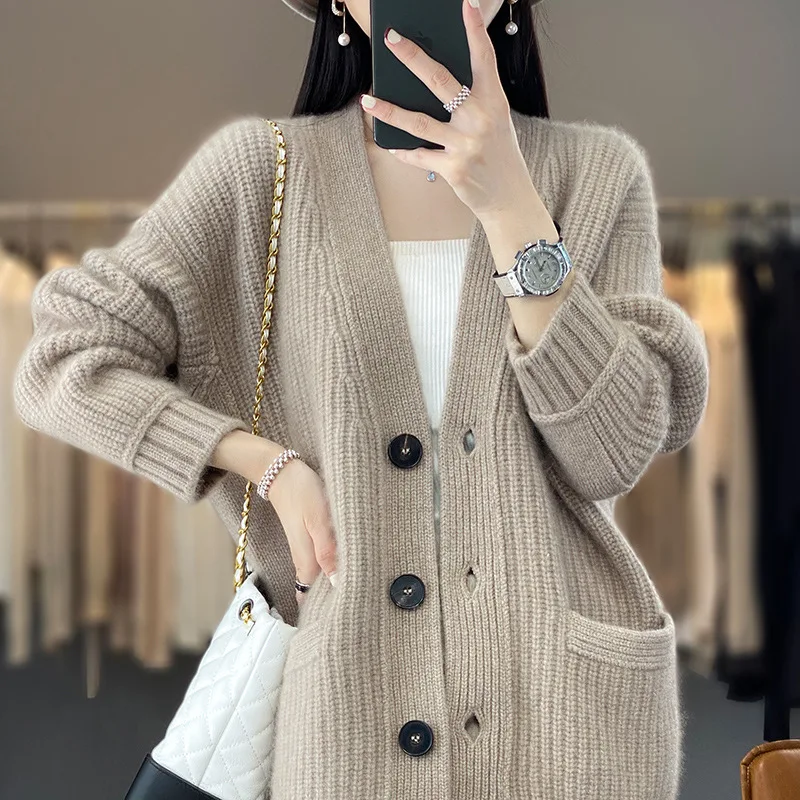 Women Long Sleeve Knitted Sweater Coat Autumn Winter