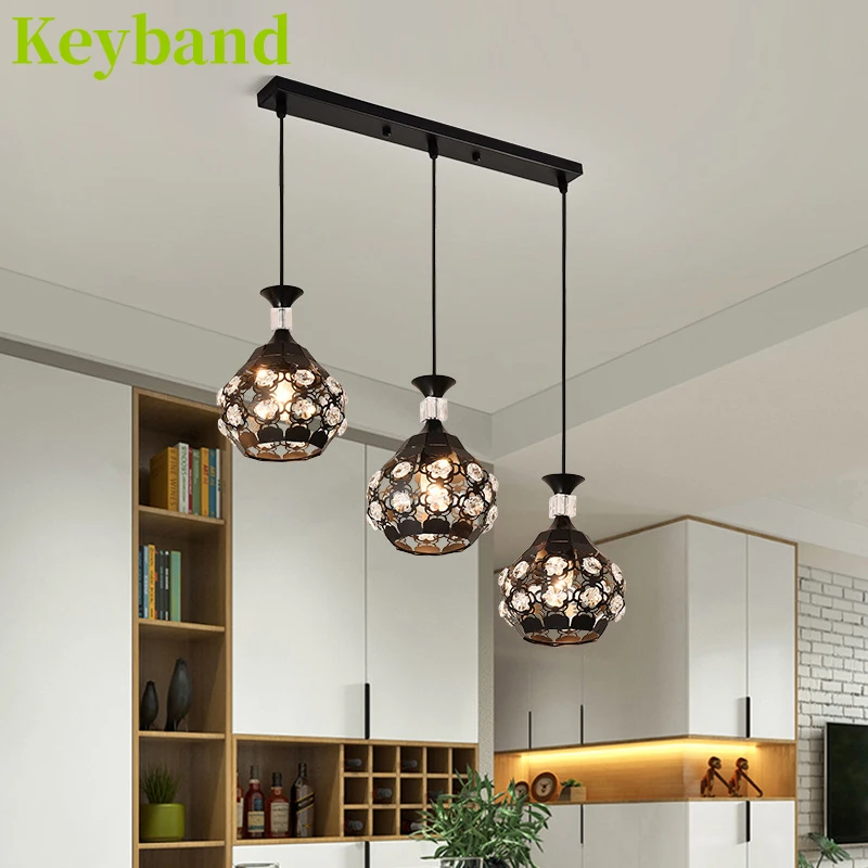 

Crystal Droplight Iron Chandelier for Living Room E27 Pendant Lamp for Bedroom 3 Heads Adjustable Haning Rope