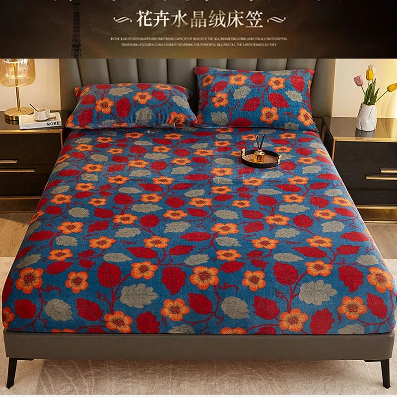 WASART Soft warm velvet elastic fitted sheet mattress protector cover winter couple luxury double bed bedsheet queen king size 6