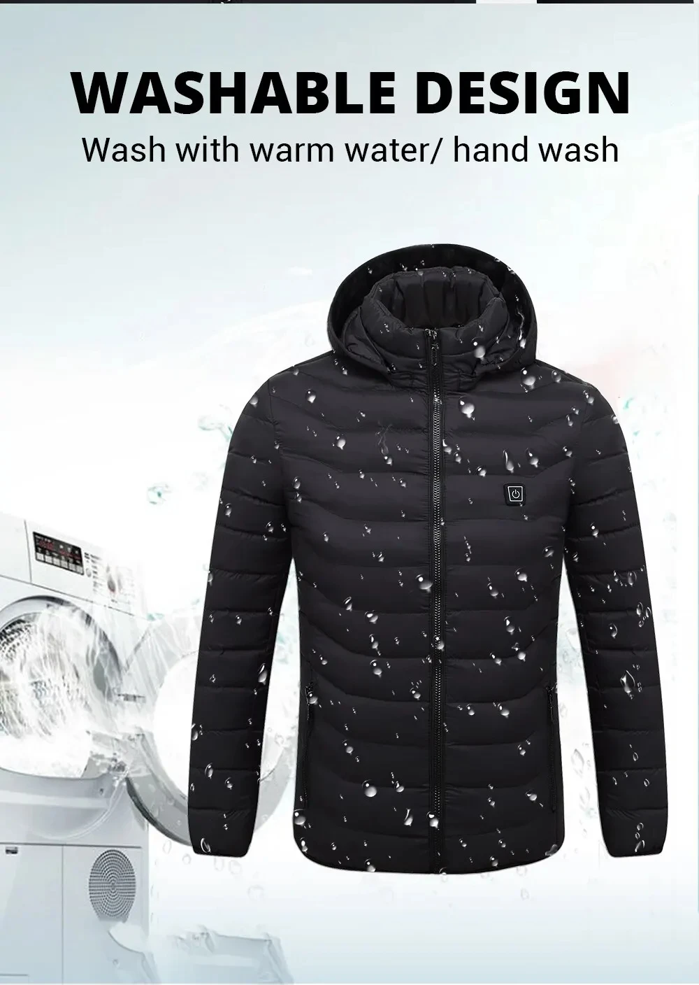 Description Picture 3 of item21 Areas Heated Cotton Clothes Jacket USB Heating Jacket Warm Snowfield Heated Vests Coat Hunting Hiking Camping Winter S-6XL