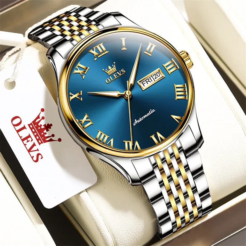 OLEVS Men Watch Business Formal Automatic Mechanical Watches Roman Dial Waterproof Date Luminous Steel Wrist Watch Reloj Hombre