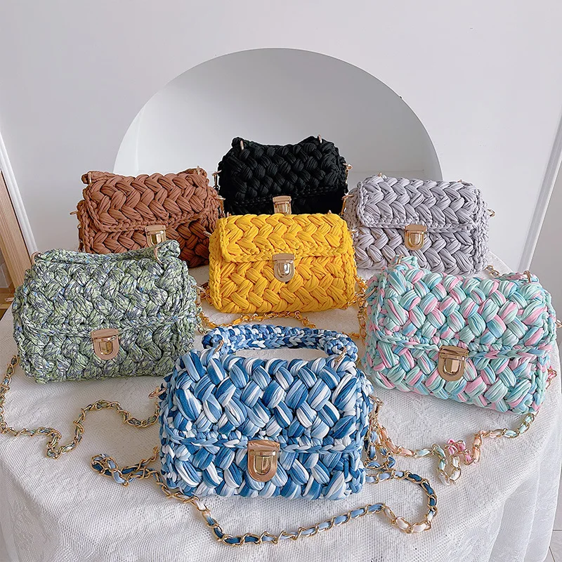 

2023 Fashion Rope Woven Women Handbags Designer Knitting Chains Shoulder Crossbody Bag Casual Lady Hand Bags Small Flap Purses