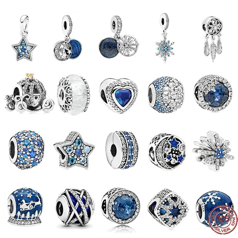 

2023 new blue series pendant 925 sterling silver fashion snowflake crown pendant suitable for original Pandora bracelet DIY gift