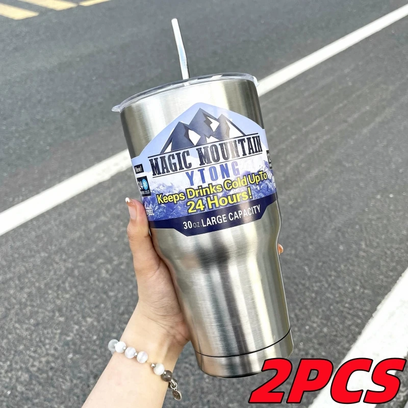 30OzStainlessSteelWaterBottlewithStrawPortableThermosTumbler