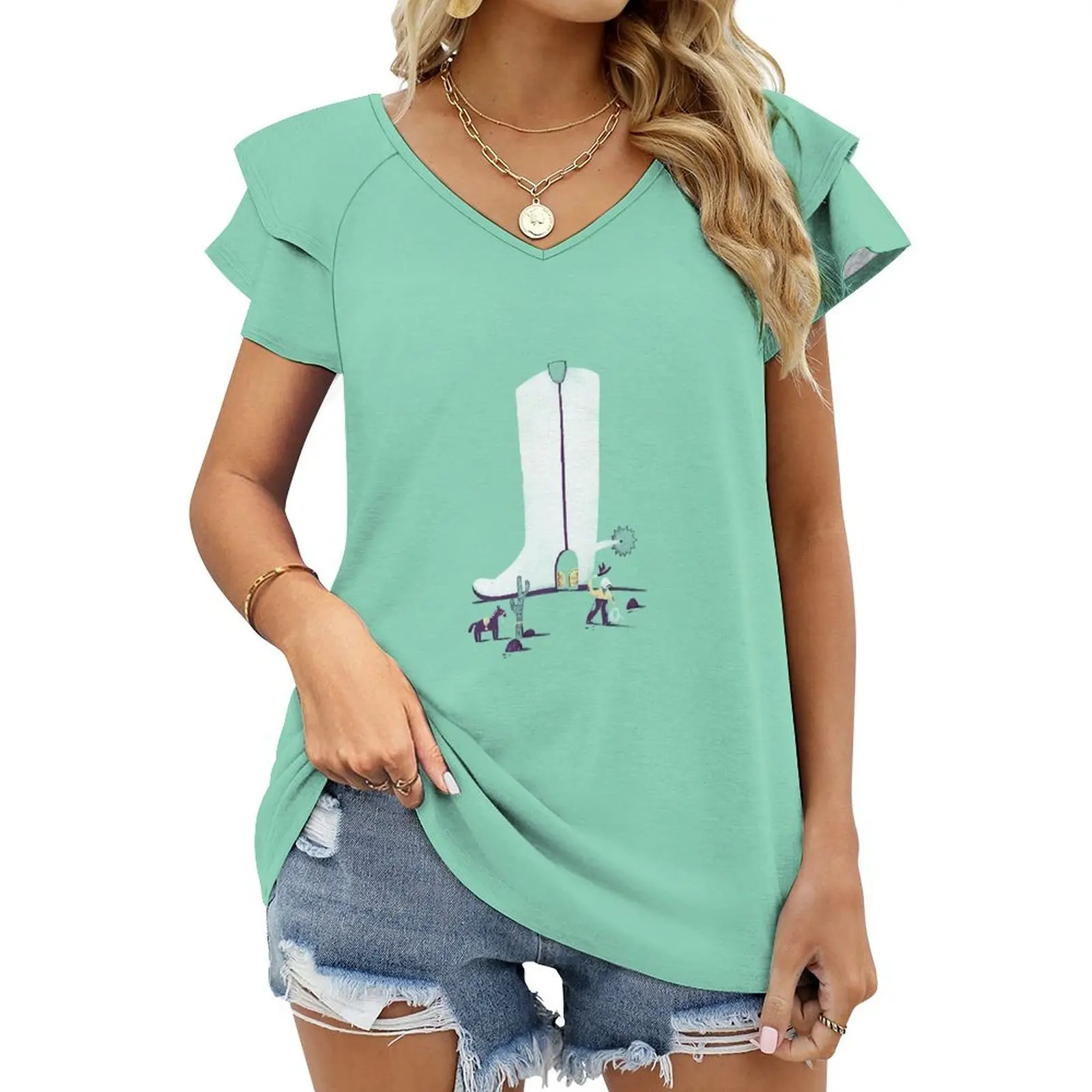 

Girls V-neck T-shirt Cartoon Sexy Howdy! Shirts