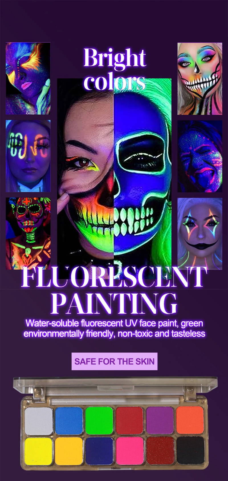 Non-Toxic Face Paint Palette - Safe Halloween Makeup Set for Kids