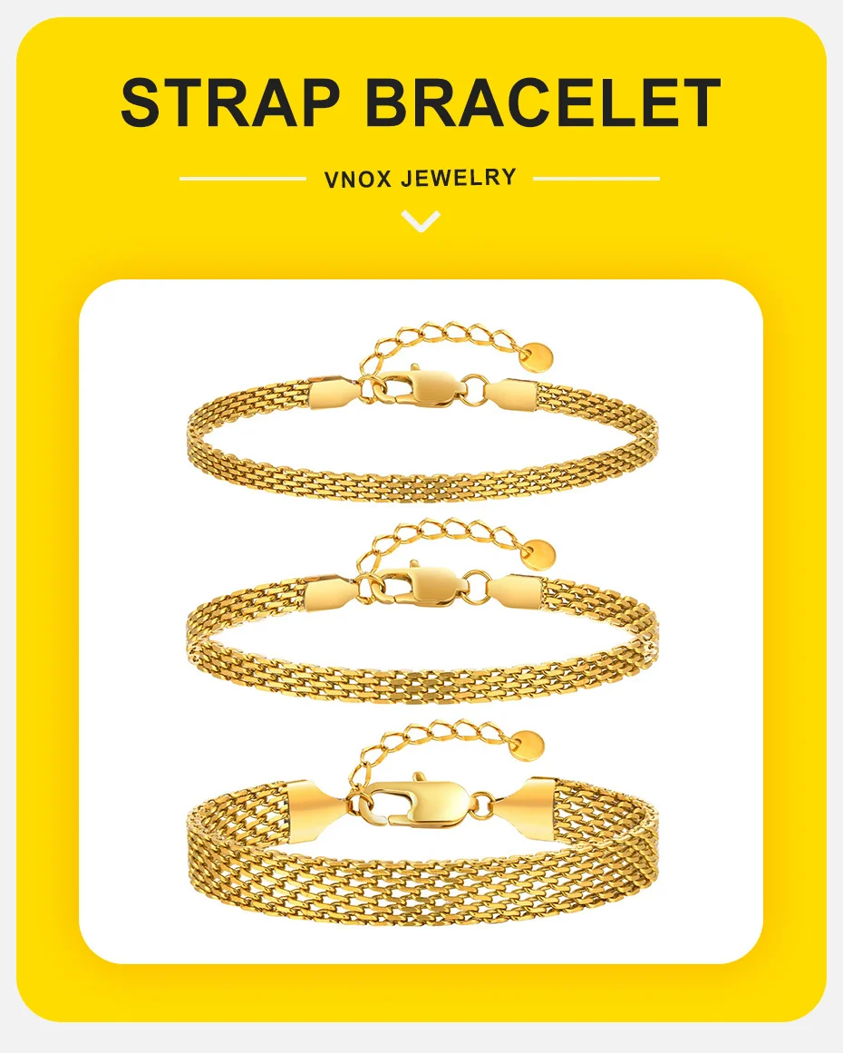 Vnox-Armband für Damen, vergoldeter Edelstahl, 3 mm/4 mm/8 mm Gliederkettenarmbänder, trendiges Schmuckgeschenk für Mama, kostenlose Karten – Detail 2
