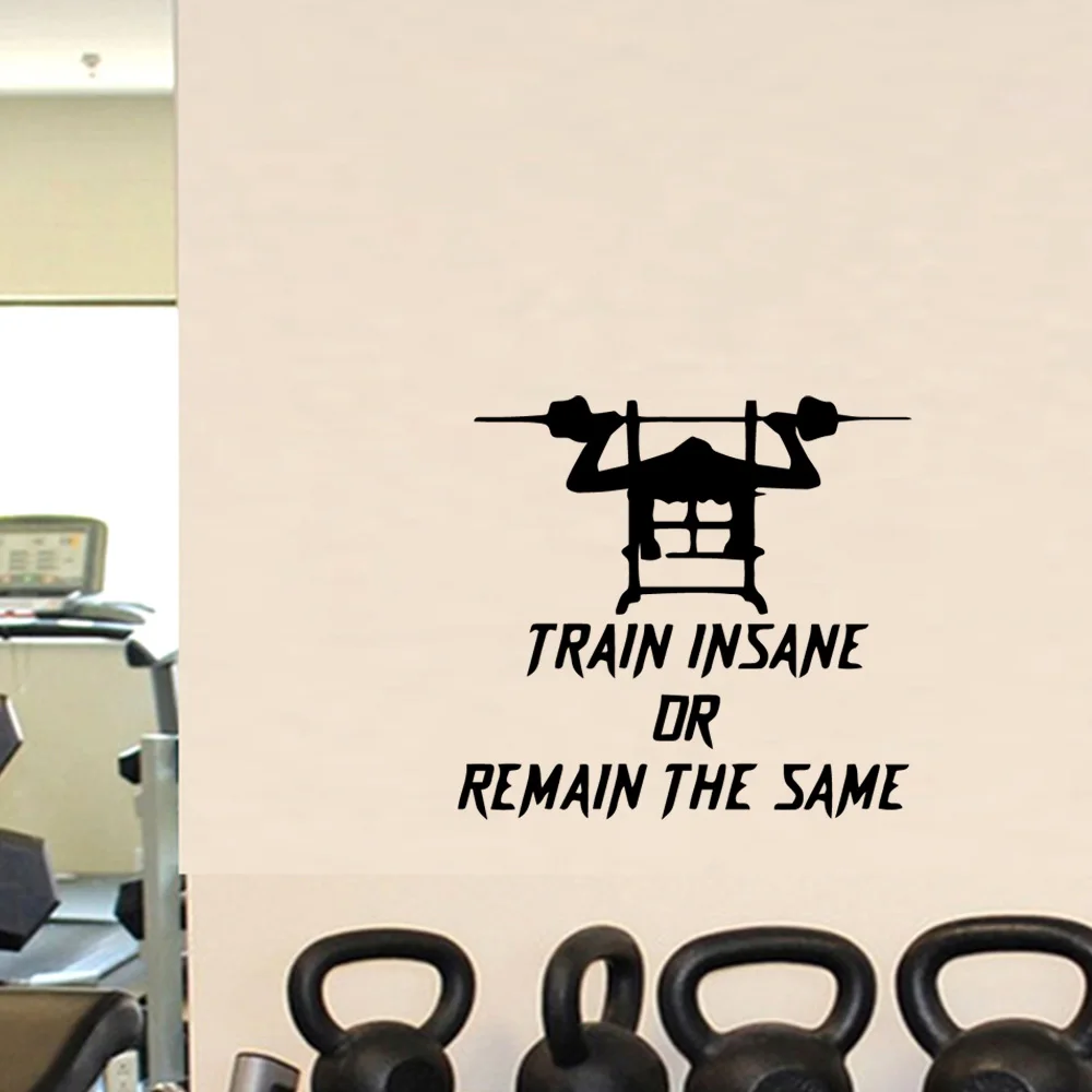 

1 pc train insane or remain the same incentive words for gym Pvc Wall Art Stickers Modern Fashion Wallsticker Art Wallpaper
