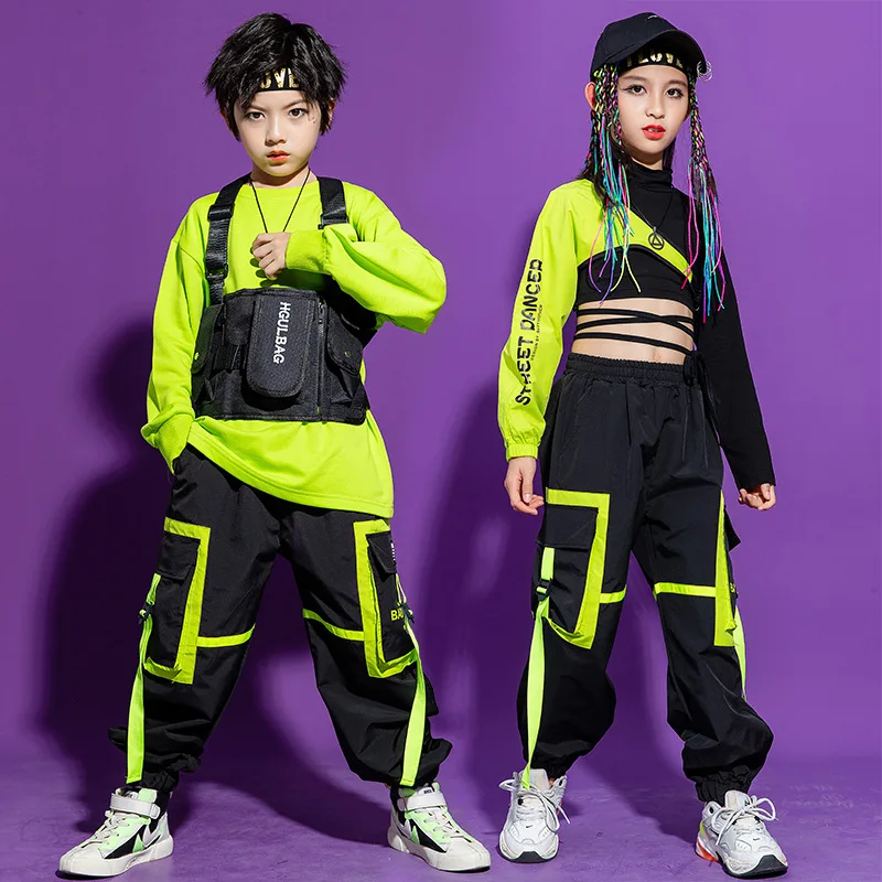 

Hip Hop Girls Boys Dancing Costumes for Kids Ballroom Jazz Dance Clothes Stage Wear Child Party Show Shirt Top Pants Suit Perfor