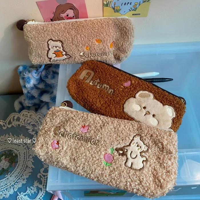 

Cartoon Cute Cat Plush Pouch Pencil Case Zipper Fluffy Large Capacity Pen Bag School Stationery Cosmetics Storage BagCartoon Cut