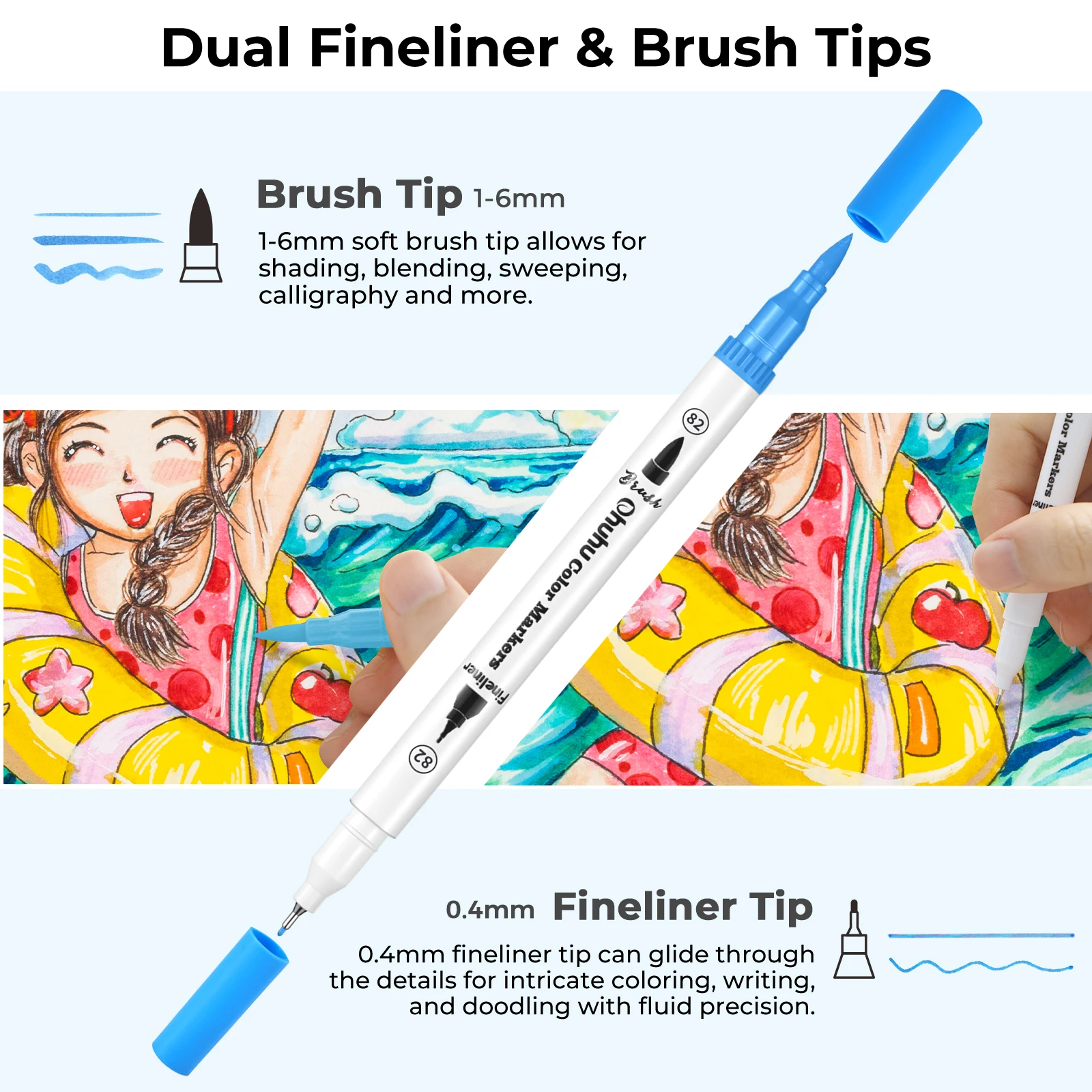 Art markers Art Markers Dual Tips Line Marker Set WaterColor Pen Coloring Water Color Brush Fineliner Painting Drawing School Supplies