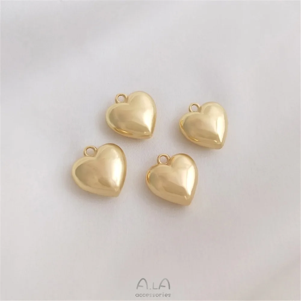 

14K gold clad solid shiny peach heart pendant fashion love pendant diy string necklace jewelry charm