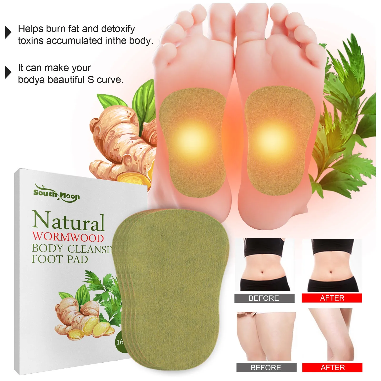 16pcs Foot Detox Patches Relieve Stress Help Sleeping Body Toxins Cleansing Weight Loss Foot Care Wormwood Ginger Detox Pad