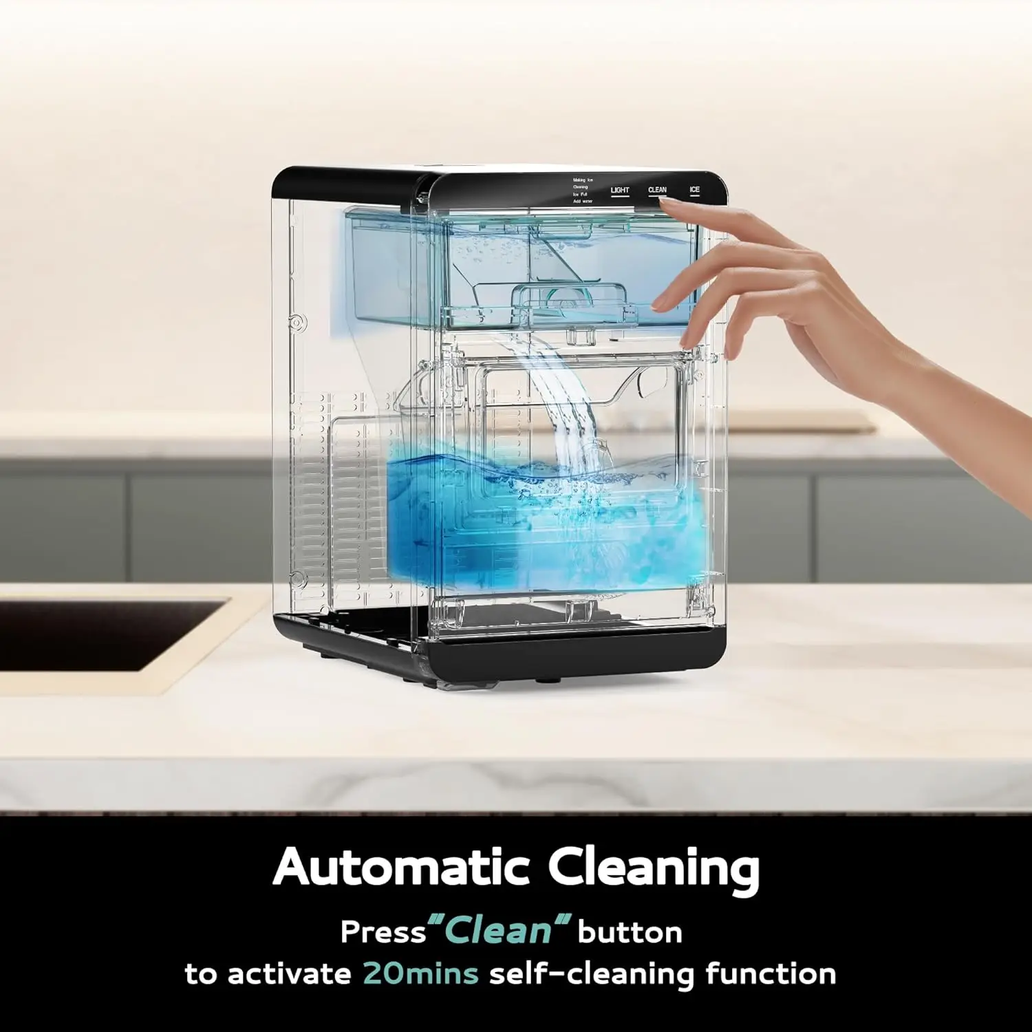 Nugget Maker Countertop, 44Lbs/24H Pebble Maker Machine, Self-Cleaning Pellet Machine with Ice Scoop&Basket, Sonic C 5