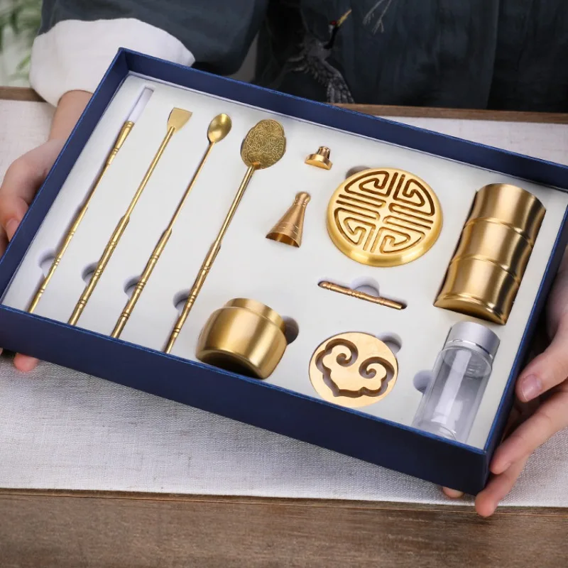 

11pcs Pure Copper Incense Seal Set Home Indoor Seal Extension Tools Creative Tea Ceremony Incense Supplies Decoration Diffuser
