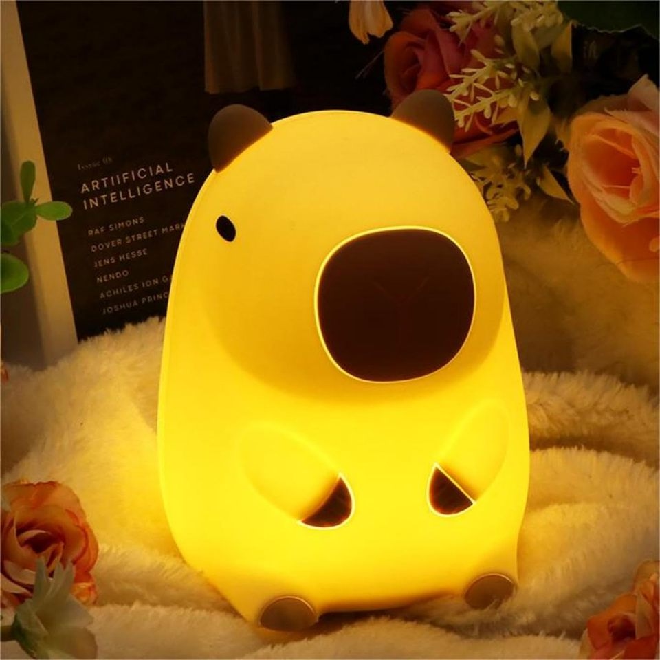 Cute Cartoon Capybara Silicone Kids Night Light USB Rechargeable Timing Dimming Sleep Soft Night Lamp for Children's Room Decor